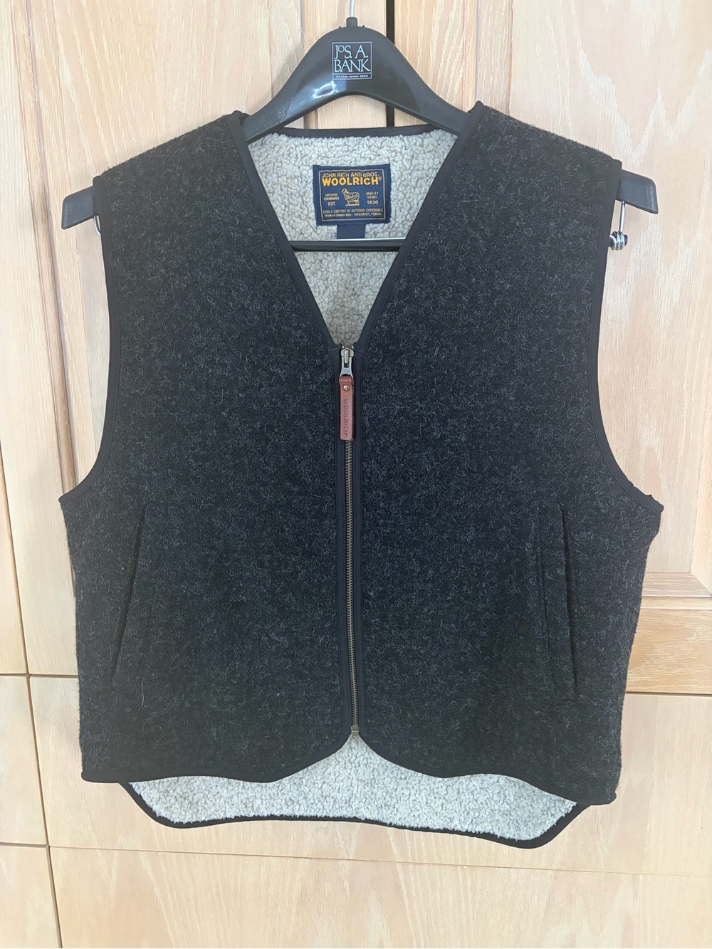 Woolrich Grey Wool-Blend Sherpa-Lined Zip Vest